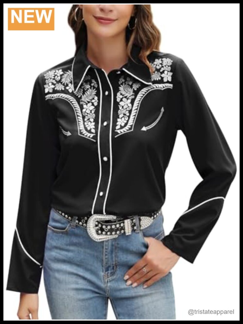 Women's Western Embroidered Long Sleeve Floral Button Up Shirt Cowgirl Rodeo